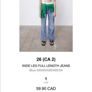 Zara Hi-Rise Wide Leg Jeans, NWT